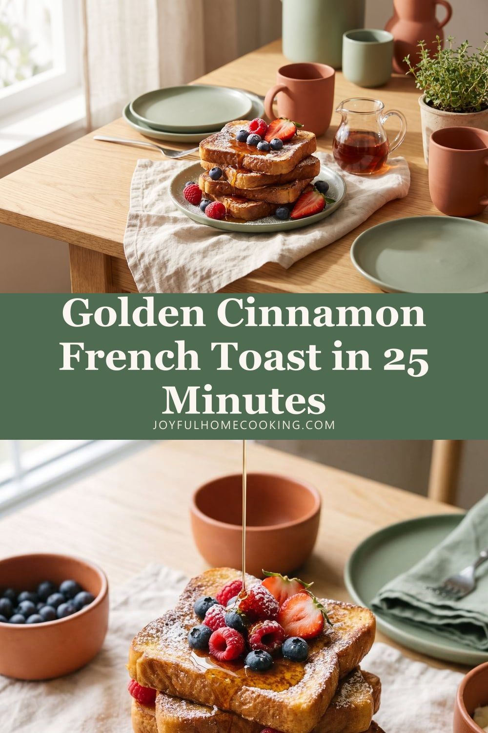 Two photos of French toast with recipe title