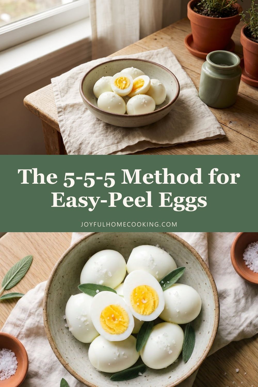 Two photos of Instant Pot hard-boiled eggs with recipe title