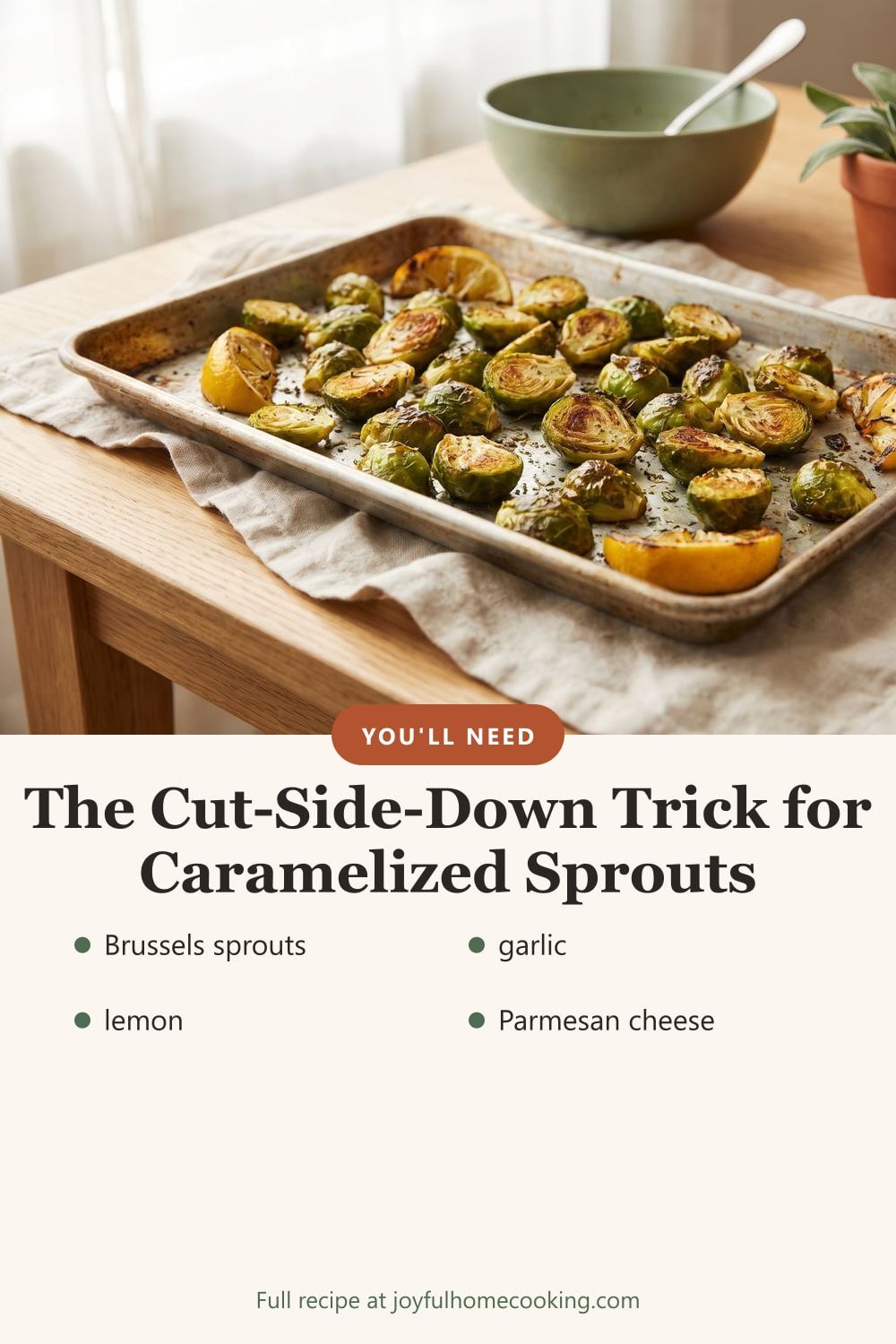 Roasted Brussels sprouts with key ingredients listed