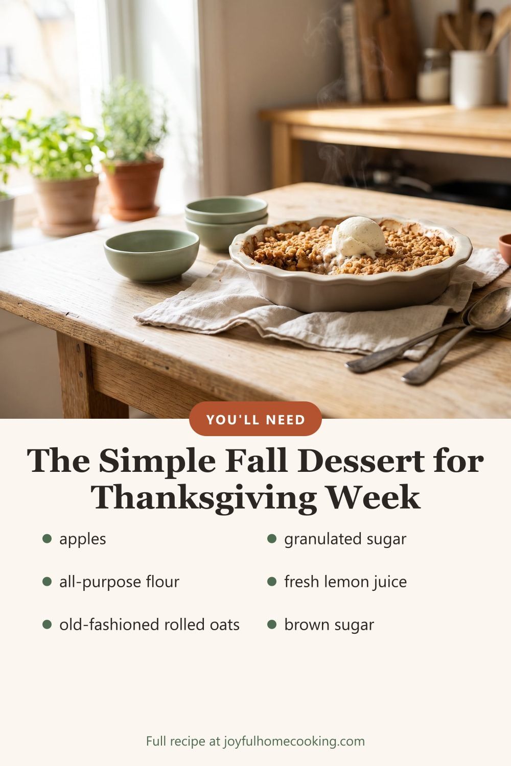 Apple crisp with ingredients listed