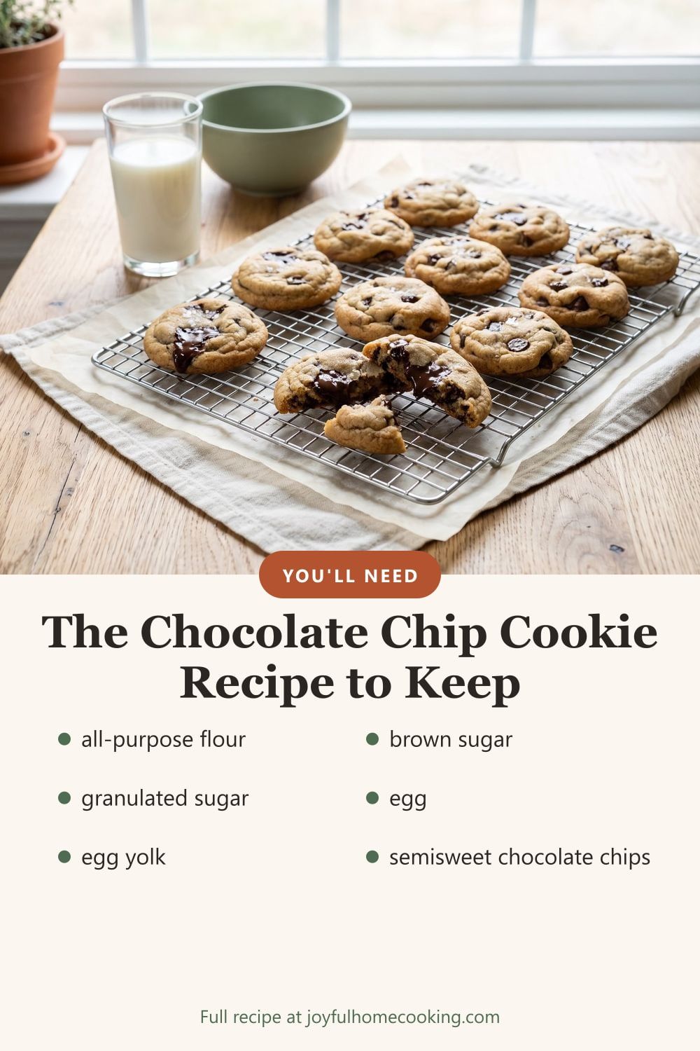 Chocolate chip cookies with ingredients listed