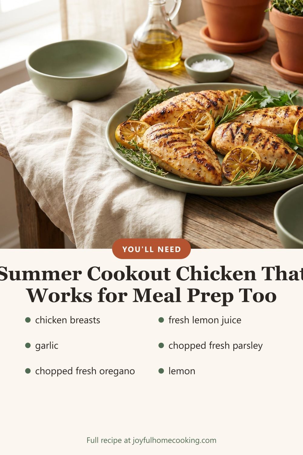 Lemon herb grilled chicken with marinade ingredients listed