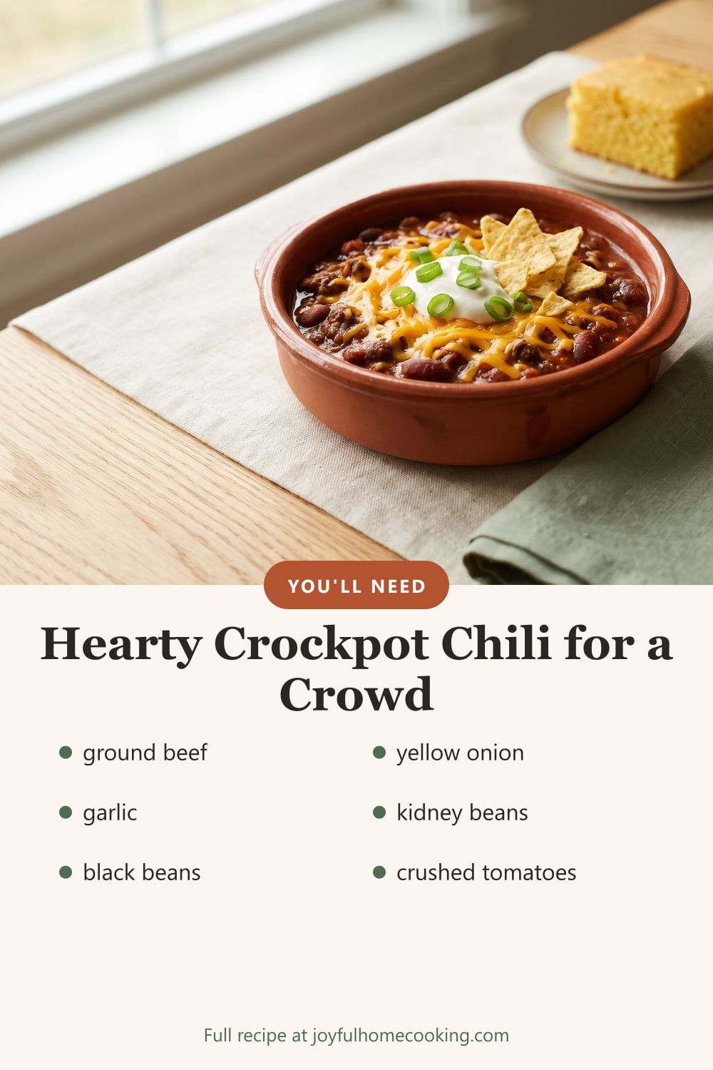 Slow cooker beef chili with ingredients listed