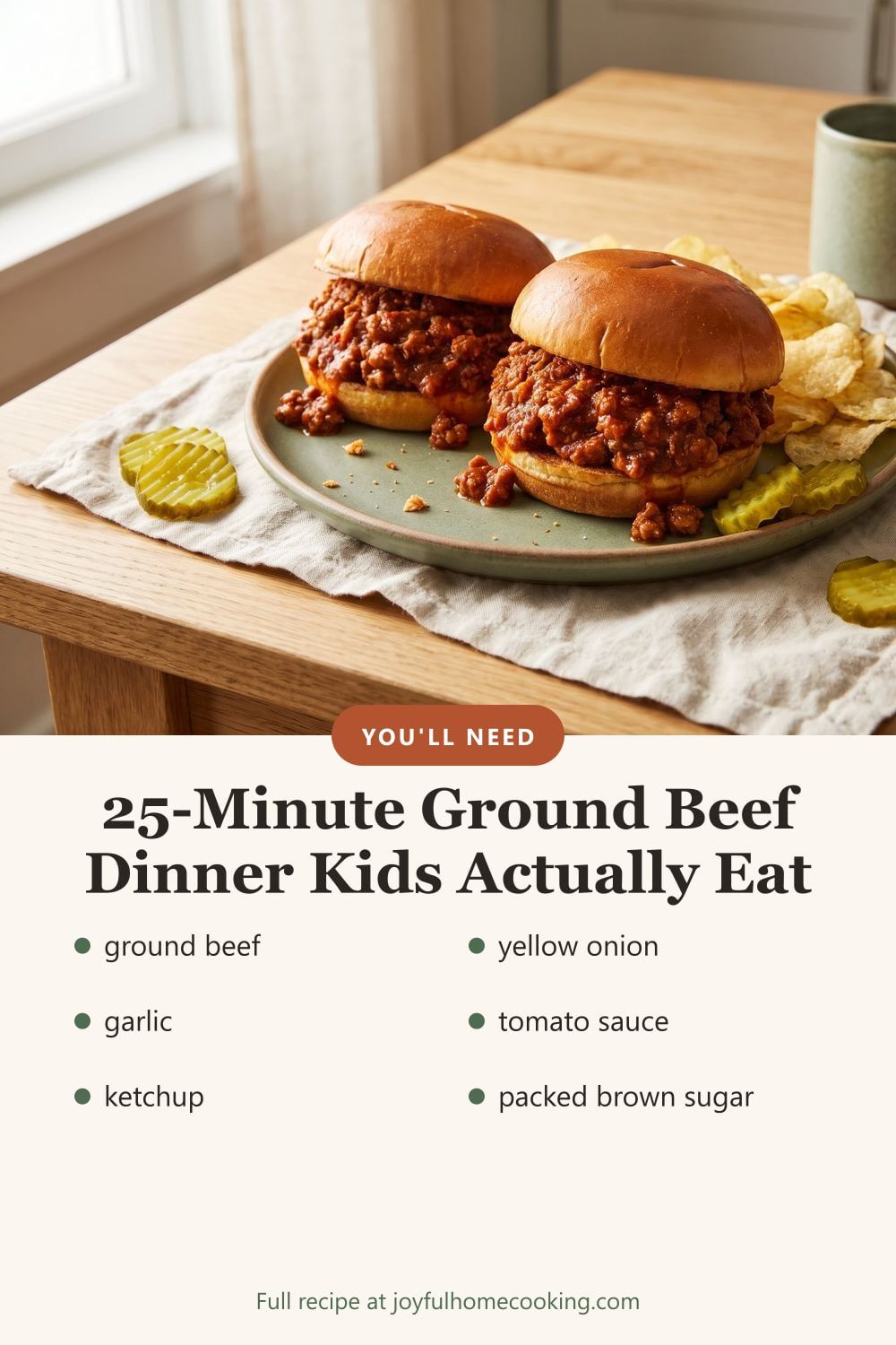Homemade sloppy joes with key ingredients listed