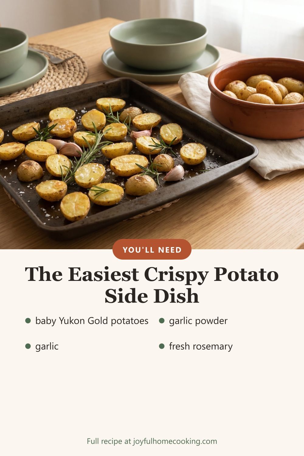 Roasted potatoes with ingredients listed