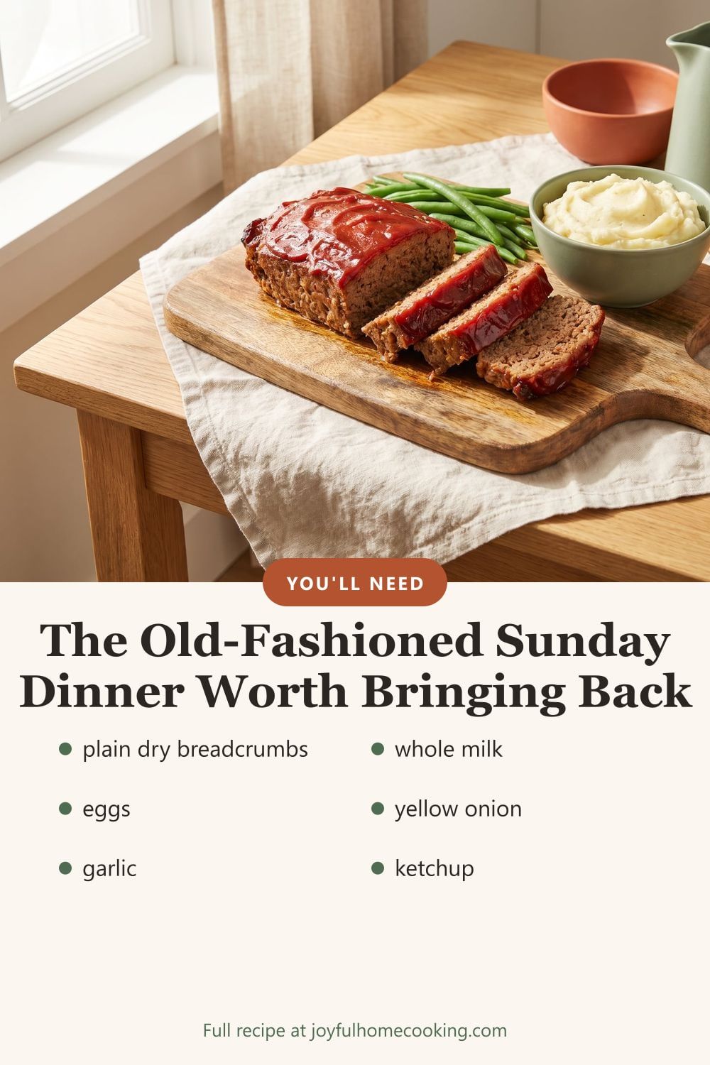 Classic meatloaf with key ingredients listed