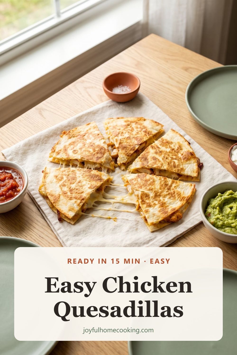 Cheesy chicken quesadilla wedges Pinterest image