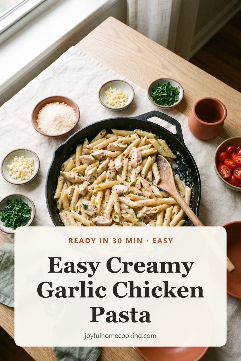 Easy creamy garlic chicken pasta Pinterest image
