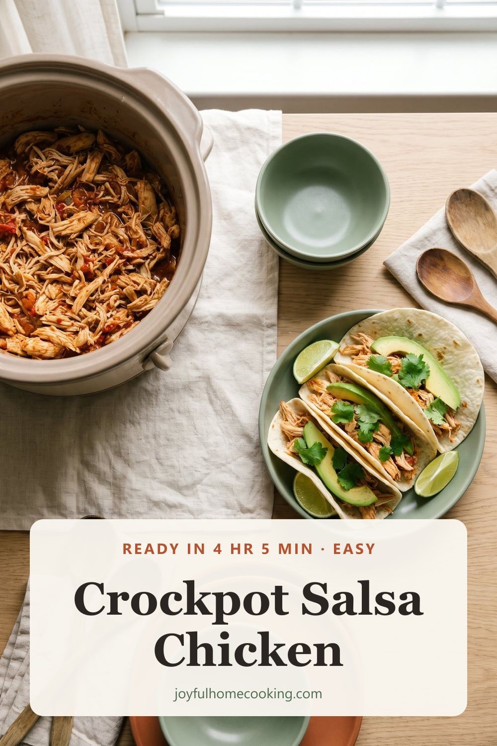 Crockpot salsa chicken in a slow cooker Pinterest image