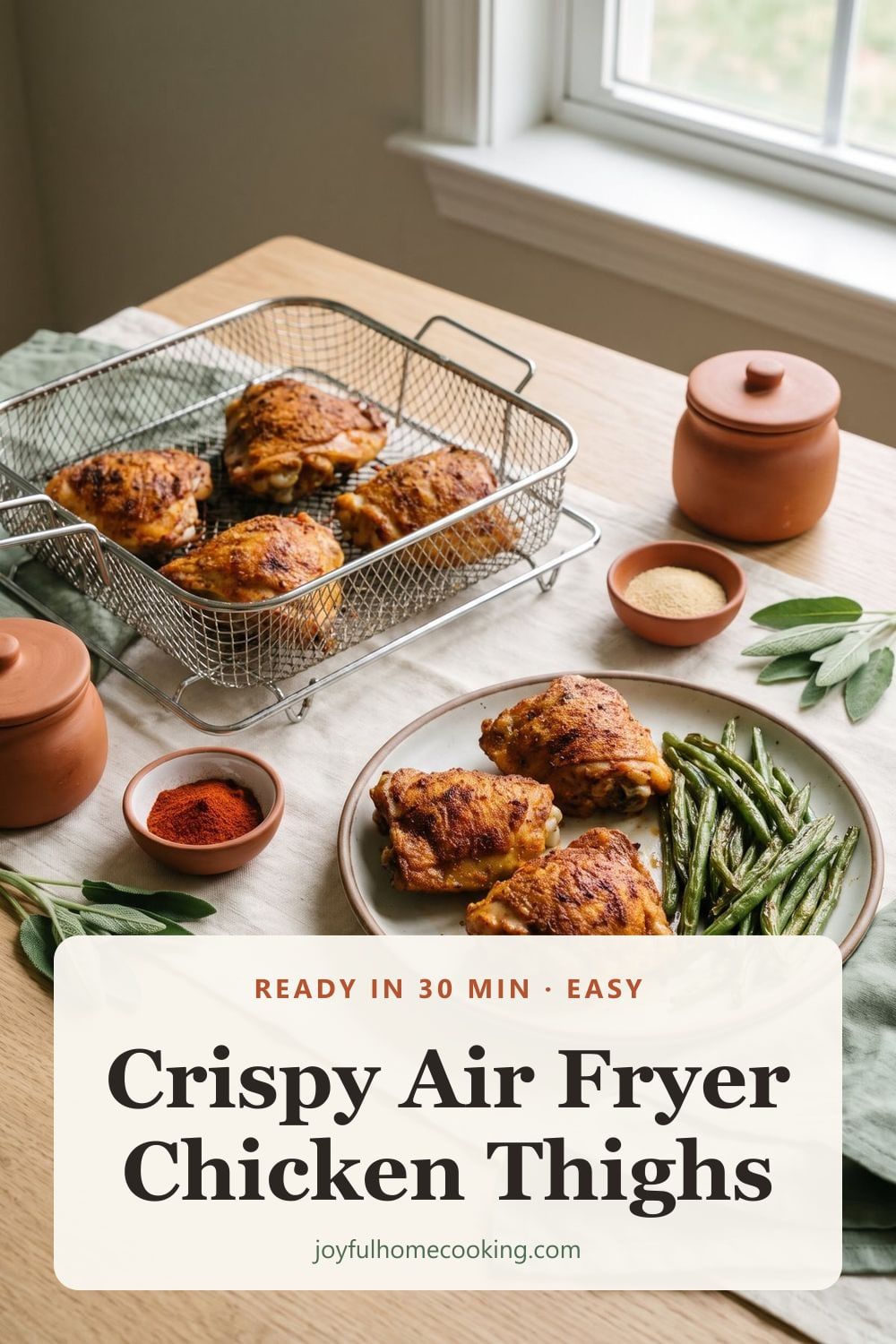 Crispy air fryer chicken thighs Pinterest image