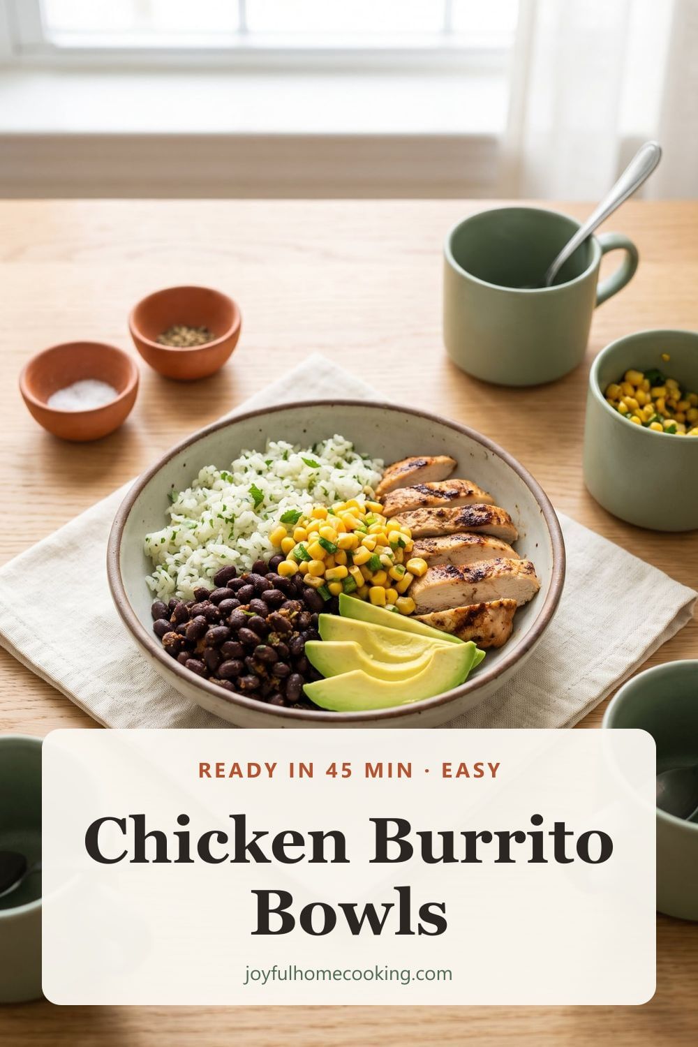 Chicken burrito bowls Pinterest image